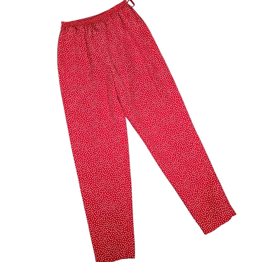 Vintage Ann May Silk Pants Red Ivory Polka Dot Tapered Trousers Small 80s Retro